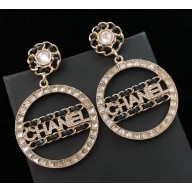 Chanel Crystal 'CHANEL' Hoop Pendant Earrings AB0098 Gold/Crystal/Black 2018