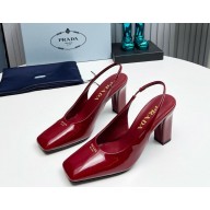 Prada Patent leather slingback pumps burgundy heel 9cm 1129-2024