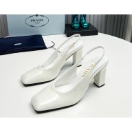 Prada Patent leather slingback pumps white heel 9cm 1129-2024