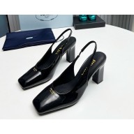 Prada Patent leather slingback pumps black heel 9cm 1129-2024
