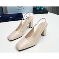 Prada Patent leather slingback pumps beige heel 9cm 1129-2024