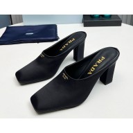 Prada satin mules black heel 9cm 1129-2024
