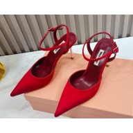 Miu Miu silk Slingback pumps heel 8.5cm red 2024