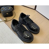Chanel women's lace-up patent calfskin &sheepskin flat black 2024