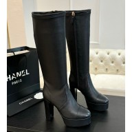 Chanel High Boots Stretch Lambskin & Lambskin Black G46051 heel 11.5cm 2024