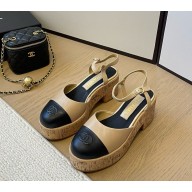 Chanel platform Lambskin Sandals black/beige 1129-2024
