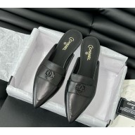 Chanel sheepskin pointed slippers black 1129-2024