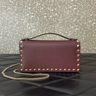 Valentino Garavani Rockstud leather wallet on chain burgundy 2025