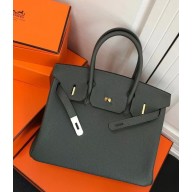Hermes Birkin 30 Bag In Original Handmade Clemence Leather Dark Green