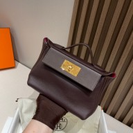 HERMES 24/24 MINI KELLY BAG IN evercolor/swift LEATHER rouge sellier/framboise(full handmade)