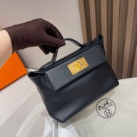 HERMES 24/24 MINI KELLY BAG IN evercolor/swift LEATHER  noir(full handmade)