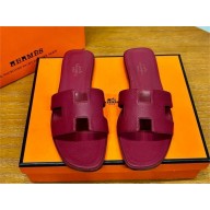 Hermes Oran Flat slippers in epsom leather burgundy 