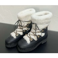 Chanel calfskin shearling lambskin ankle boots with chain black/white 1118-2024