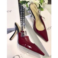 Dior Heel 9.5cm J'Adior Clear Slingback Pumps High-Heeled Shoe in Patent Leather Burgundy 2018