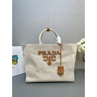 PRADA Large linen blend tote bag 1BG473 Natural 2024