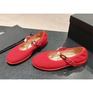 Chanel Wool Tweed, Imitation Pearls & Metal Mary Janes G45778 red 2024