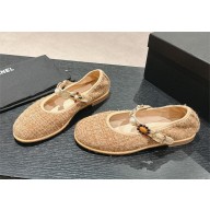 Chanel Wool Tweed, Imitation Pearls & Metal Mary Janes G45778 Beige 2024