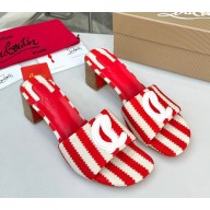 Christian Louboutin timeless CL slippers in striped fabric red 2024