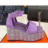 Hermes suede sandals with crystal purple heel 8cm 2025