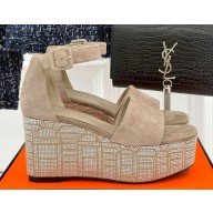 Hermes suede sandals with crystal beige heel 8cm 2025