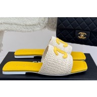 Chanel knit flat mules CC logo yellow 2025