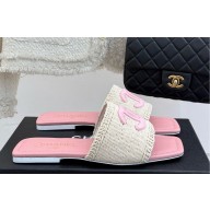 Chanel knit flat mules CC logo pink 2025
