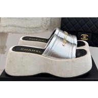 Chanel Platform lambskin mule silver 2025