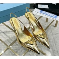 Prada Metallic leather slingback pumps Platinum 1I901M heel 7.5cm 2025