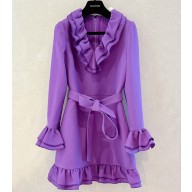 VALENTINO GARAVANI  Belted ruffled wool and silk-blend crepe mini dress Purple 2025