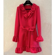 VALENTINO GARAVANI  Belted ruffled wool and silk-blend crepe mini dress red 2025
