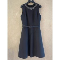 Dior embroidered flared dress black wool and silk 2025