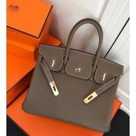 Hermes Birkin 30 Bag In Original Handmade Clemence Leather with Gold/Silver Hardware Dark Grey
