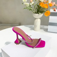 Amina Muaddi fuchsia Gilda 95mm heel Crystal & satin slippers