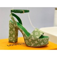 Louis Vuitton heel 11.5cm Fame platform sandal in Monogram denim green 2023
