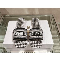 Dior Black and White Micro-Houndstooth Embroidered Cotton Dway Flat Slide 2024