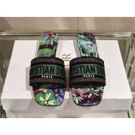 Dior Embroidered Cotton and Purple Multicolor Toile de Jouy Voyage Motif Dway Flat Slide 2024