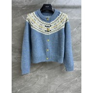 celine light blue cardigan in Triomphe fair isle wool 2024