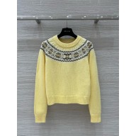 celine yellow crew neck sweater in triomphe fair isle wool 2024
