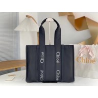 chloe large Woody tote bag in Recycled nylon with Chloé logo black 2024