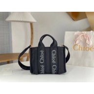 chloe small Woody tote bag in Recycled nylon with Chloé logo black 2024