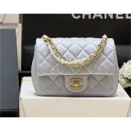 chanel Shiny Lambskin, Imitation Pearls & Gold-Tone Metal Mini Flap Bag gray AS4385 2024(original quality)