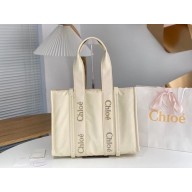 chloe large Woody tote bag in Recycled nylon with Chloé logo white 2024