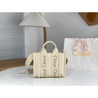 chloe small Woody tote bag in Recycled nylon with Chloé logo white 2024