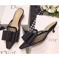 Dior Heel 4cm Bow Details Mule Sandals In Black Dotted Swiss 2018