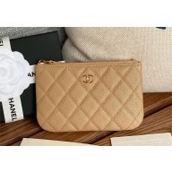 Chanel Classic Mini Pouch in Grained Shiny Calfskin A82365 beige with gold hardware 2022