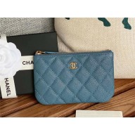 Chanel Classic Mini Pouch in Grained Shiny Calfskin A82365 navy blue with gold hardware 2022