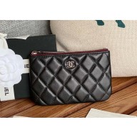 Chanel Classic Mini Pouch in sheepskin A82365 black with silver hardware 2022