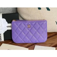 Chanel Classic Mini Pouch in Grained Shiny Calfskin A82365 purple with gold hardware 2022