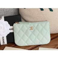 Chanel Classic Mini Pouch in Grained Shiny Calfskin A82365 mint green with gold hardware 2022