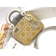 Dior Micro Lady Dior Bag with Crystal Beads and Metallic Leather Silver/Gold 2022